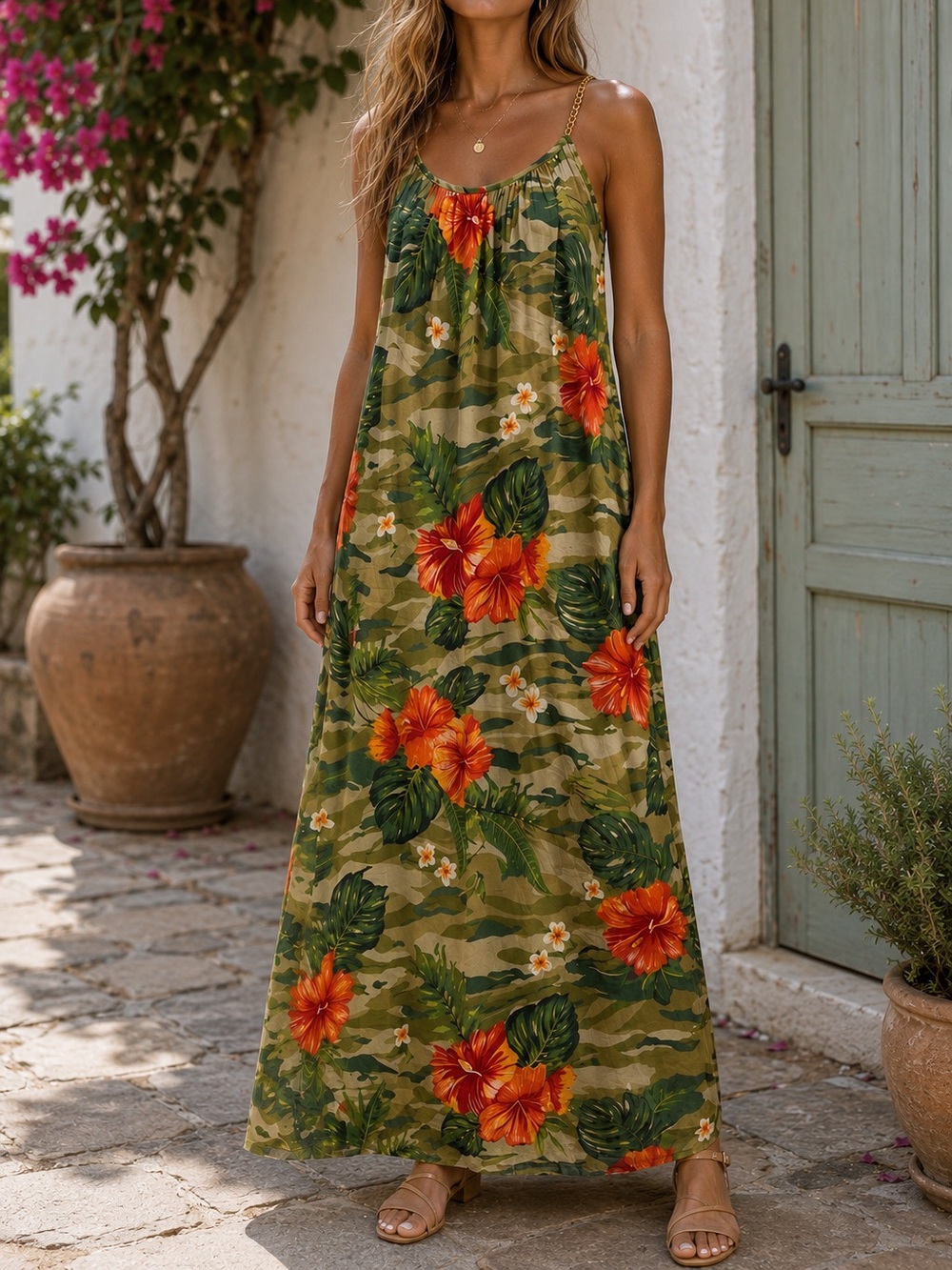 LOVE- Tropical Print Maxi Dress – Size Large